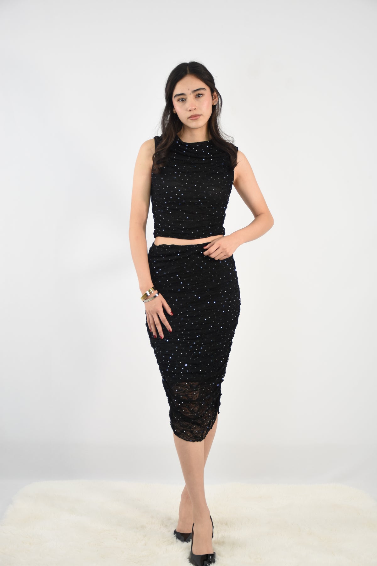 Set de Top y Falda Midi con Brillos