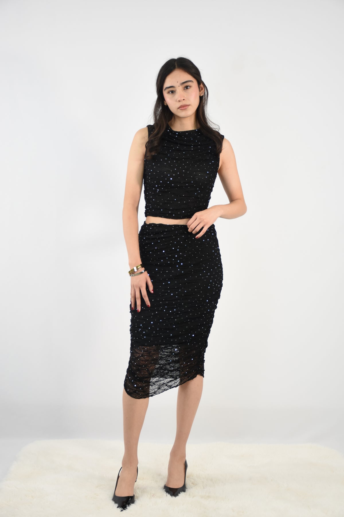 Set de Top y Falda Midi con Brillos